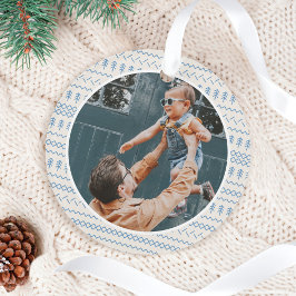 Fun Festive Blue van Stitched Pattern Foto Ornament
