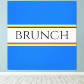 Fun Festive Bright Blue White BRUNCH Text Stripes Canvas Afdruk (Insitu (Houten vloer))