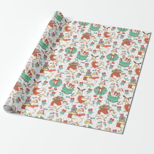 Fun Festive Christmas Goose Cadeaupapier (Uitgerold)