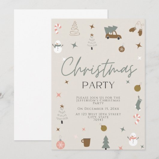 Fun Festive kerstparty uitnodiging (Voorkant / Achterkant)