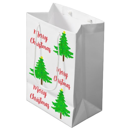 Fun Festive Merry Christmas Trees Medium Cadeauzakje (Voorkant Gekanteld)