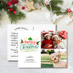 Fun, Festive Merry Kerstmis, 2 Briefkaart voor fot<br><div class="desc">Verstuur kerstvakantie Cheer met dit feestelijke briefkaart met uw twee foto's en "Vrolijk kerstfeest" in grillige handbelettering. De achterkant biedt ruimte voor een getypte notitie of verwijderen om ruimte over te laten voor een handgeschreven notitie. Leuk en feestelijk maar toch eenvoudig en modern - een kaart die zeker vakantiegoederen zal...</div>