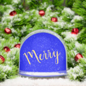 Fun Festive MERRY Script Royal Blue Background Sneeuwbol (Kerstmis)