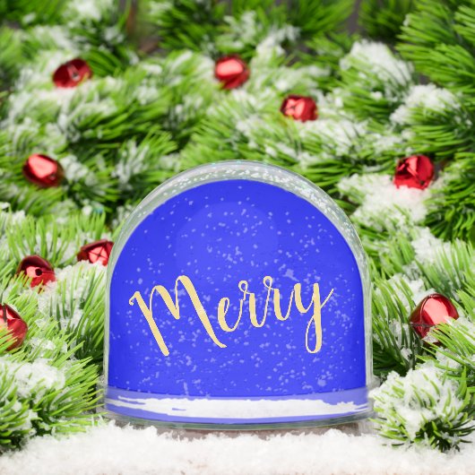 Fun Festive MERRY Script Royal Blue Background Sneeuwbol (Kerstmis)
