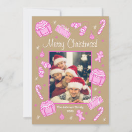 Fun & Festive Pink Doodle Holiday Card Feestdagenkaart