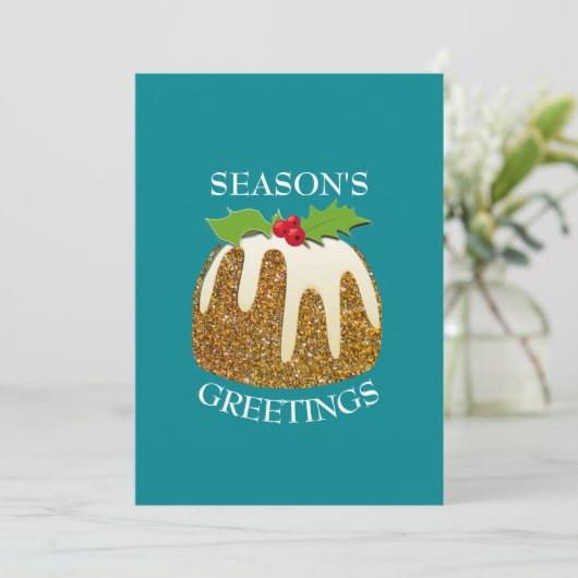 Fun| Festive Pudding | GLITTER SPARKLE | Kerstmis Feestdagenkaart (Staand voorkant)