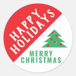 Fun Festive Red Green Merry kerstboomvakantie Ronde Sticker
