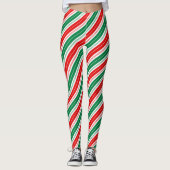 Fun festive red groene snoeprietstrepen leggings (Voorkant)