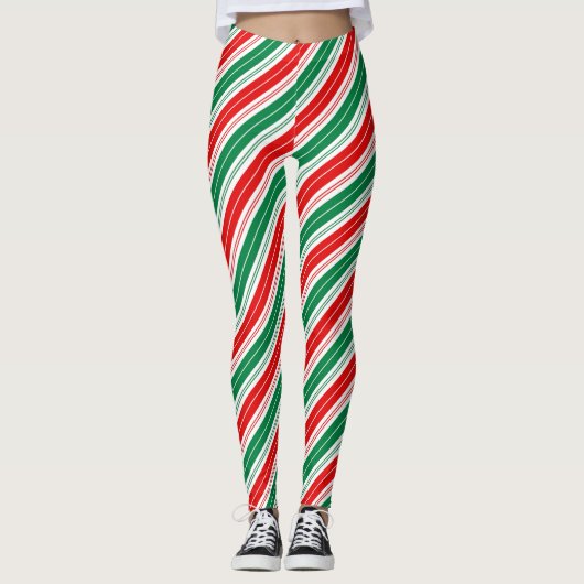Fun festive red groene snoeprietstrepen leggings (Voorkant)