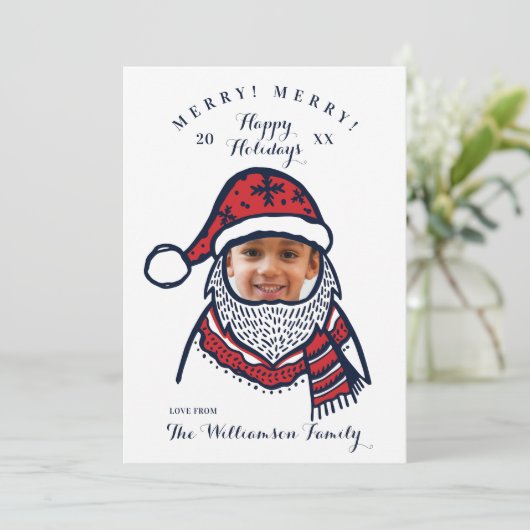 Fun, Festive Red Pset Santa Claus Character Photo Feestdagenkaart (Staand voorkant)