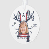 Fun Festive Red Pset Winter Bunny Character Photo Ornament (voorkant)