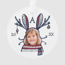 Fun Festive Red Pset Winter Bunny Character Photo Ornament