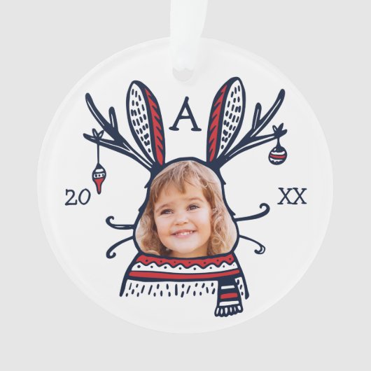 Fun Festive Red Pset Winter Bunny Character Photo Ornament (voorkant)