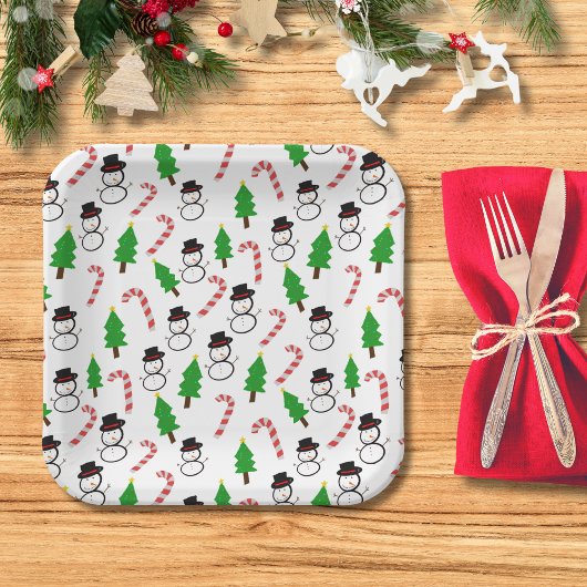 Fun Festive Snowman Candy Cane Tree Christmas Papieren Bordje