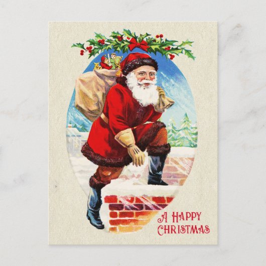 Fun Festive Victoriaans Santa Gifts Chimney Feestdagenkaart (Voorkant)