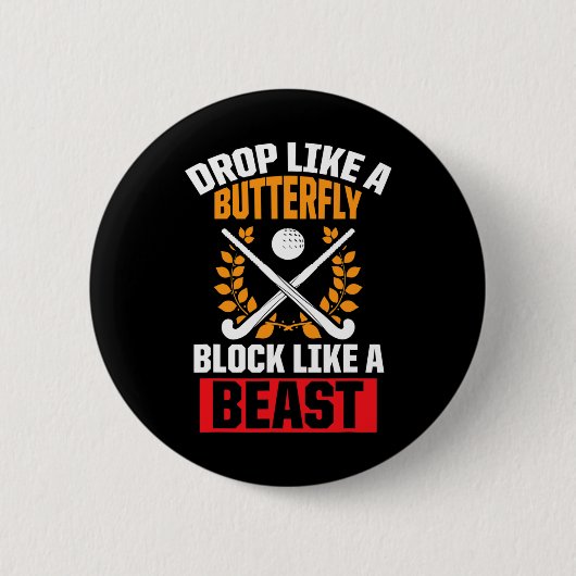 Fun Field Hockey Drop als een vlinder blok als Ronde Button 5,7 Cm (Voorkant)
