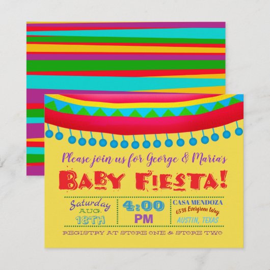 Fun Fiesta Baby Douche Uitnodigingen (Voorkant / Achterkant)