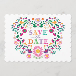 Fun Fiesta Mexican Flower Wreath Save the Date Kaart