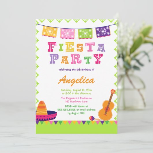 Fun fiesta party kleurrijke verjaardagsuitnodiging kaart (Staand voorkant)