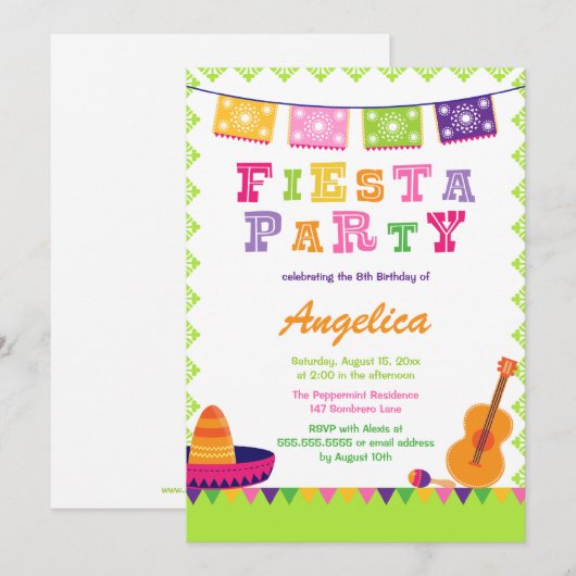 Fun fiesta party kleurrijke verjaardagsuitnodiging kaart (Voorkant / Achterkant)