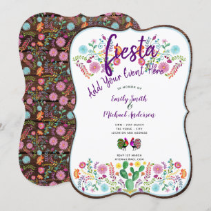 Fun Fiesta Waterverf Folk Flowers Koppels Invites Kaart