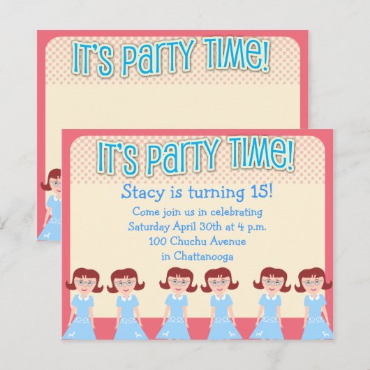 Fun Fifties Girl Time Kaart (Voorkant / Achterkant)