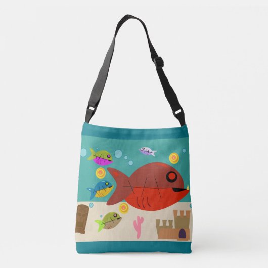 Fun Fifties Retro Cartoon Fish Tank Art Crossbody Tas (Achterkant)