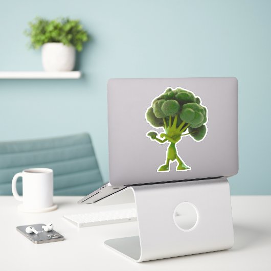 Fun Fighting Broccoli Sticker -  eigenzinnigheid (Laptop op bureau)