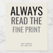 Fun Fine Print Baby Reveal Pregnancy Announcement  Wijn Etiket (Enkel label)