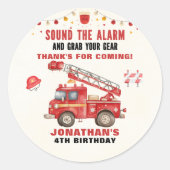 Fun Firefighter Birthday Boy Party Ronde Sticker (Voorkant)