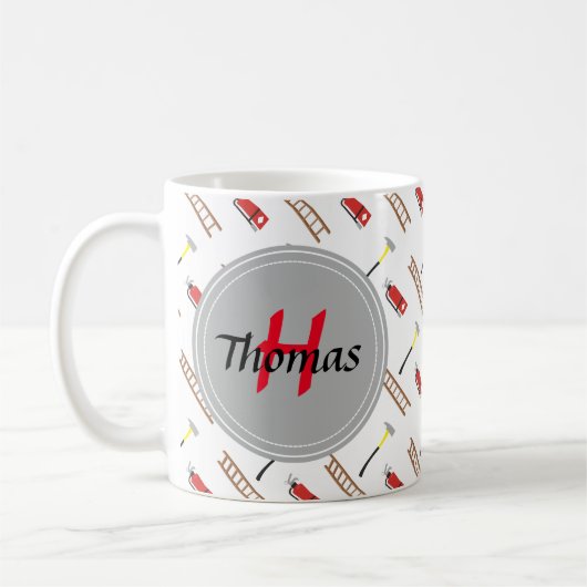 Fun Fireman-patroonmonogram toevoegen naam mok (Links)