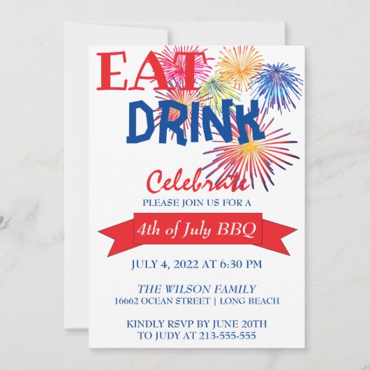 Fun Fireworks BBQ Invitation Kaart (Voorkant)