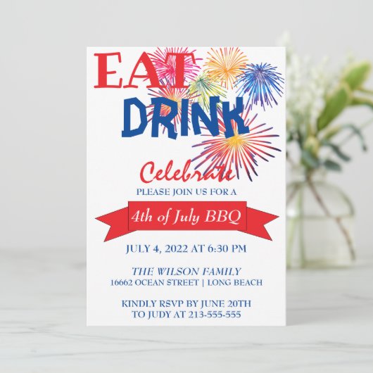 Fun Fireworks BBQ Invitation Kaart (Staand voorkant)