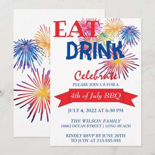 Fun Fireworks BBQ Invitation Kaart (Voorkant / Achterkant)