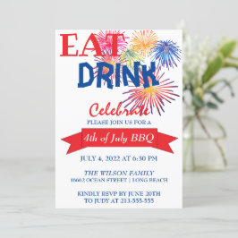 Fun Fireworks BBQ Invitation Kaart