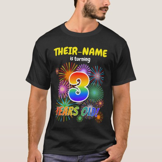 Fun Fireworks, Rainbow Kijk "3", 3e verjaardag T-shirt (Voorkant)