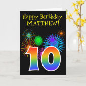 Fun Fireworks + Rainbow Pattern "10" Birthday # Kaart (Gele Bloem)