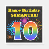 Fun Fireworks + Rainbow Pattern "10" Birthday # Servet (Voorkant)