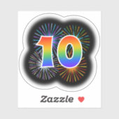Fun Fireworks + Rainbow Pattern "10" Event # Sticker (Vel)