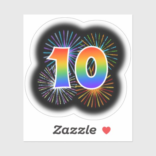 Fun Fireworks + Rainbow Pattern "10" Event # Sticker (Vel)