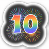 Fun Fireworks + Rainbow Pattern "10" Event # Sticker (Voorkant)