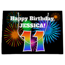 Fun Fireworks + Rainbow Pattern "11" Birthday # Groot Cadeauzakje