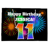 Fun Fireworks + Rainbow Pattern "11" Birthday # Groot Cadeauzakje (Achterkant)