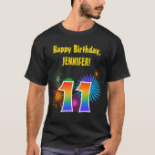 Fun Fireworks + Rainbow Pattern "11" Birthday # T-shirt (Voorkant)