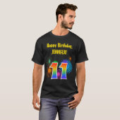 Fun Fireworks + Rainbow Pattern "11" Birthday # T-shirt (Voorkant volledig)