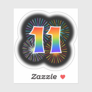 Fun Fireworks + Rainbow Pattern "11" Event # Sticker
