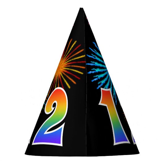 Fun Fireworks + Rainbow Pattern "12" Birthday # Feesthoedjes (Achterkant)