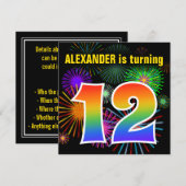 Fun Fireworks + Rainbow Pattern "12" Birthday # Kaart (Voorkant / Achterkant)
