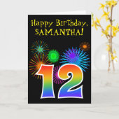 Fun Fireworks + Rainbow Pattern "12" Birthday # Kaart (Gele Bloem)