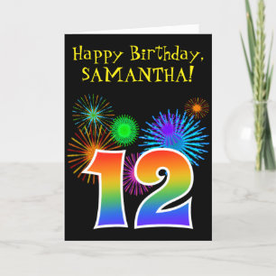 Fun Fireworks + Rainbow Pattern "12" Birthday # Kaart